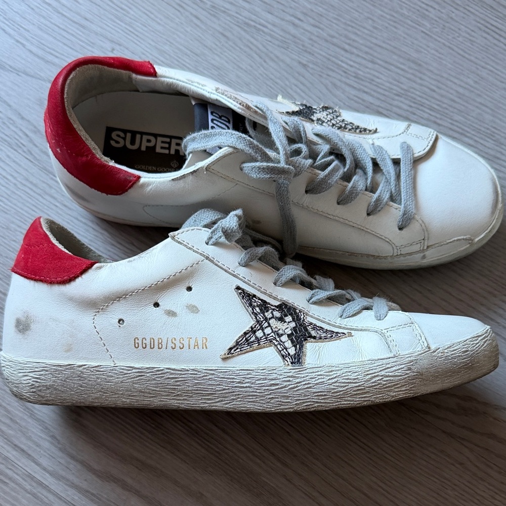 Golden Goose White Sneakers with Red Accents